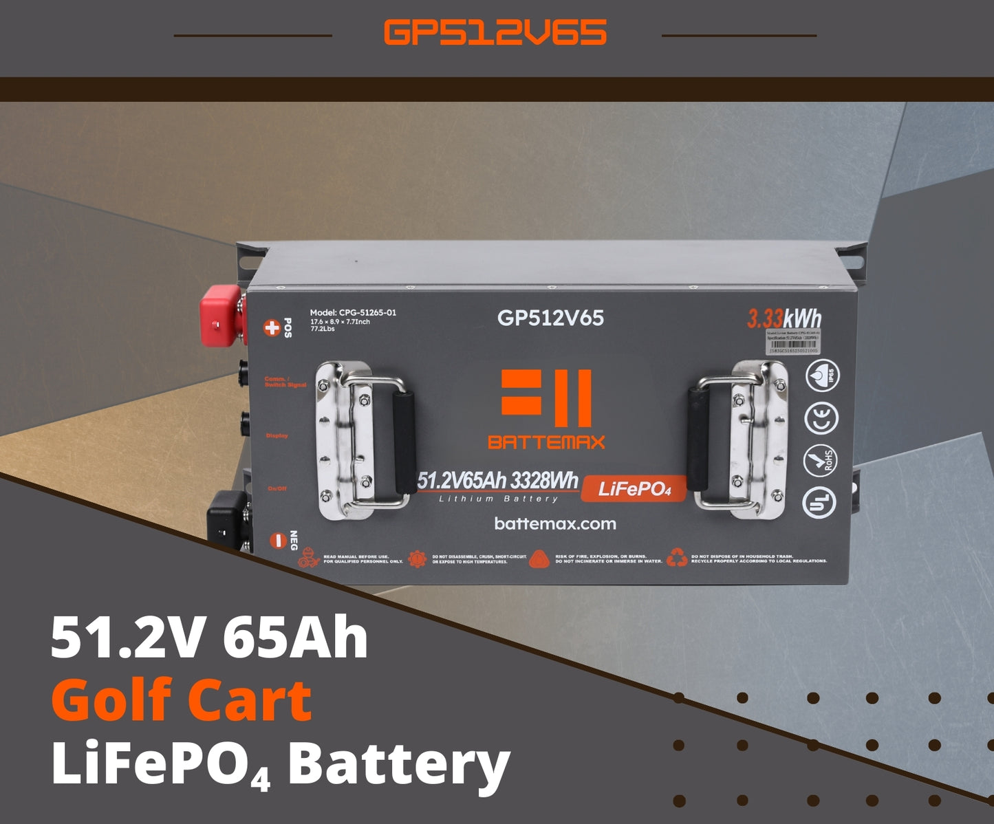 51.2V 65Ah LiFePO4 Lithium Golf Cart Battery